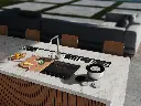 Workstation sink with wooden cutting board