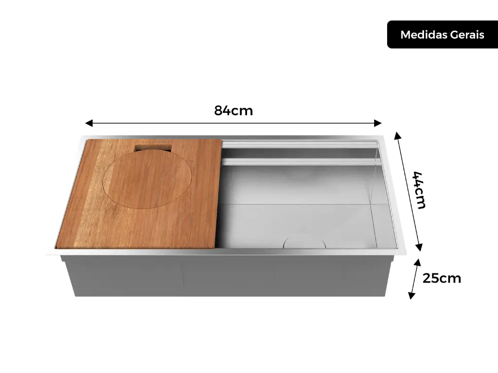 Workstation sink with wooden cutting board