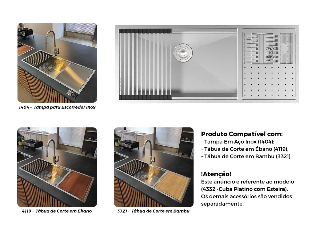 Brushed stainless steel kitchen sink with wooden cutting board