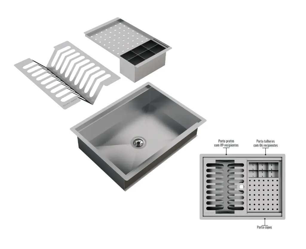 [1460] Kit Escorredor Sobrepor Calha Úmida Pratic 3 Módulos 43cm