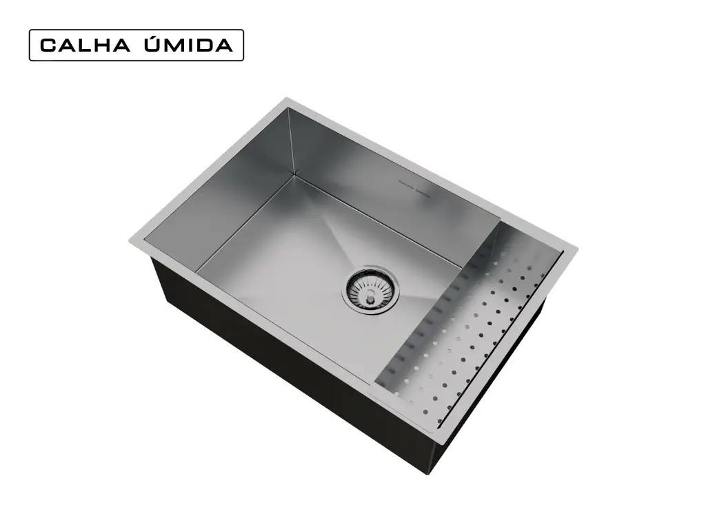 Cuba De Sobrepor Quadratta 60x40cm Em Aço Inox Escovado c Escorredor e Válvula De Ø4.1/2"