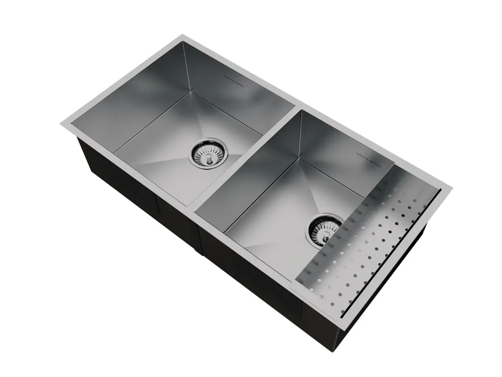 Cuba Dupla De Sobrepor Quadratta 80x40cm Em Aço Inox Escovado c Escorredor e Válvula De Ø4.1/2"