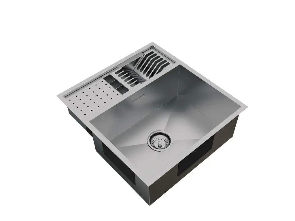 Cuba Quadratta 54x58cm em Inox Escovado com Canal de Escoamento Integrado