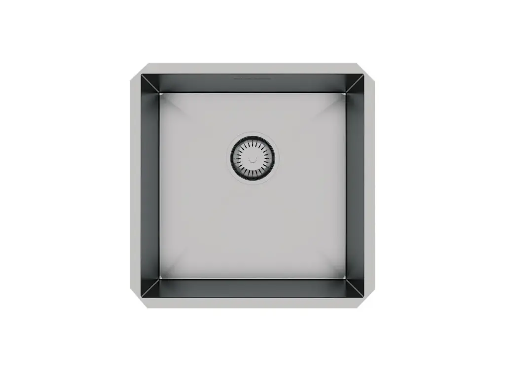 [4435] Cuba De Embutir Quadratta 40x40cm Em Aço Inox Escovado c Válvula De Ø4.1/2"