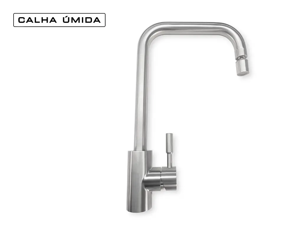 [3761] Torneira Monocomando Kitchen Pro em Aço Inox Escovado Com Bico Articulado e Arejador