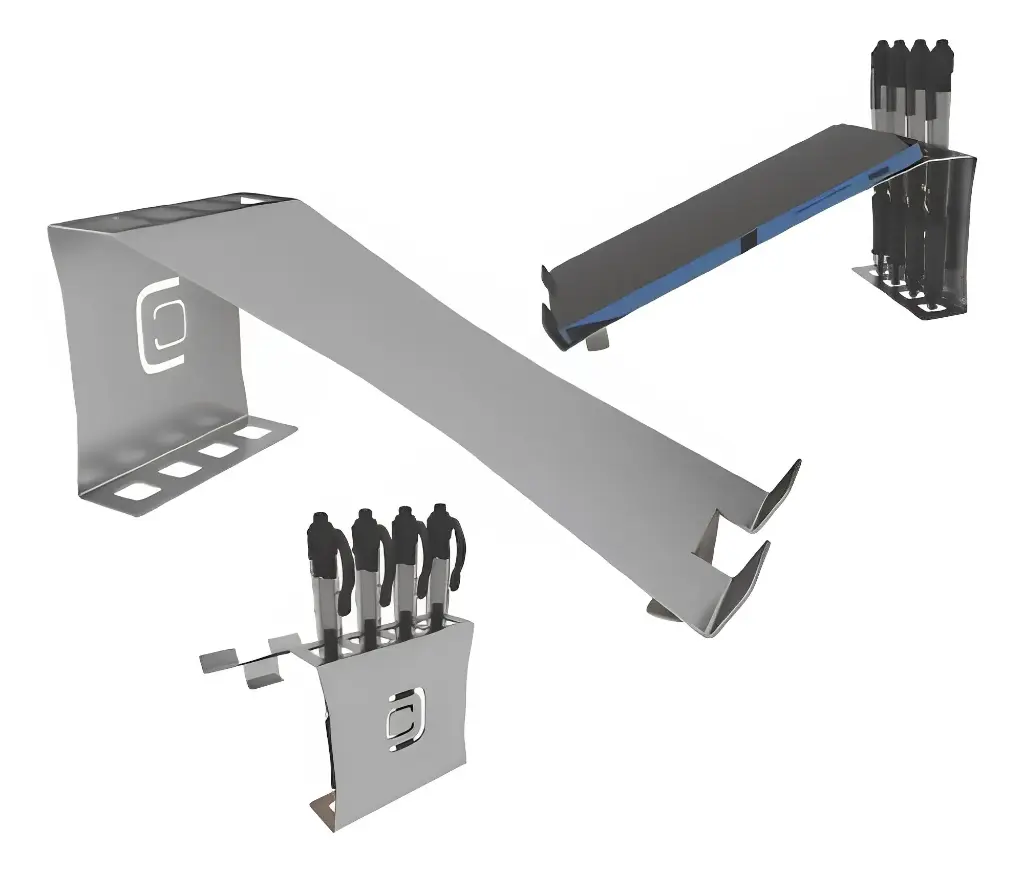 [3826] Suporte Para Celular/Tablet Com Porta Caneta Em Aço Inox Escovado