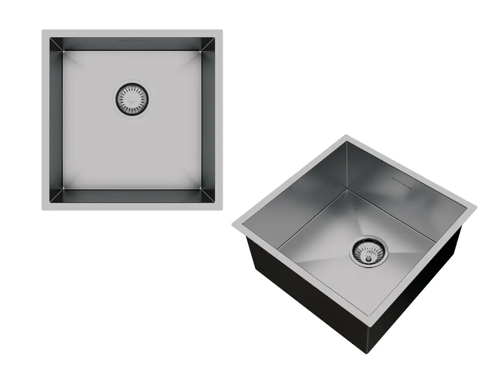 [3838] Cuba De Sobrepor Quadratta 40x40cm Em Aço Inox Escovado Com Válvula De 3.1/2