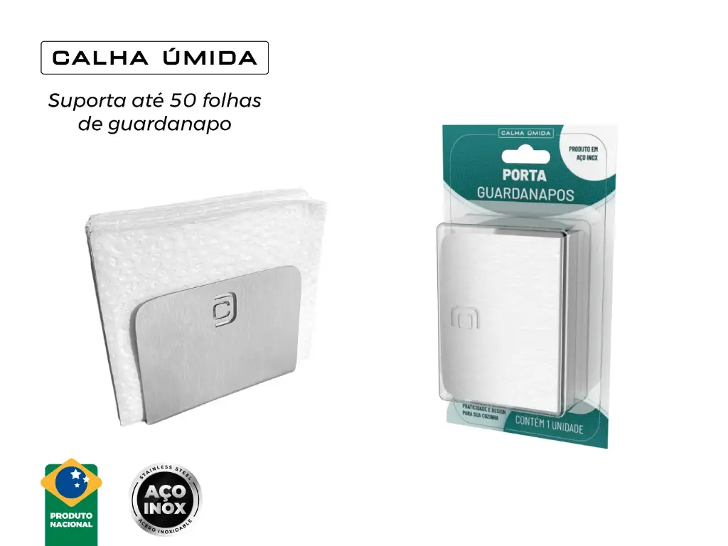 [3845] Porta Guardanapo Em Aço Inox Para Casa, Bar e Restaurante