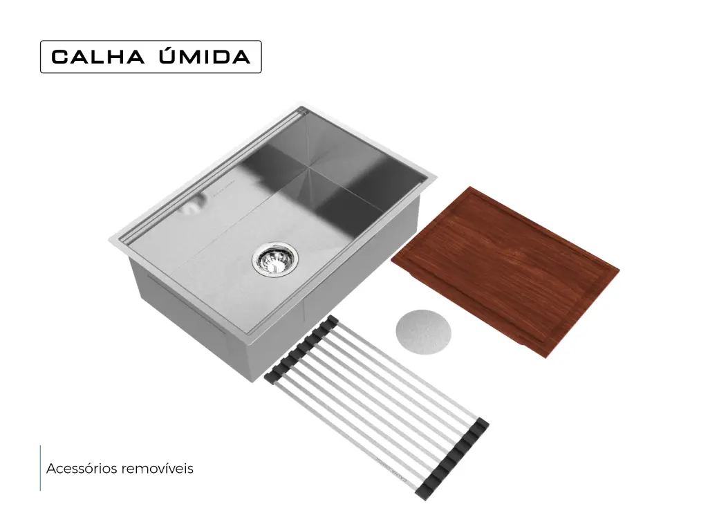[4442] Cuba De Sobrepor Platino 60x40cm Em Aço Inox Escovado c Acessórios e Válvula De Ø4.1/2"
