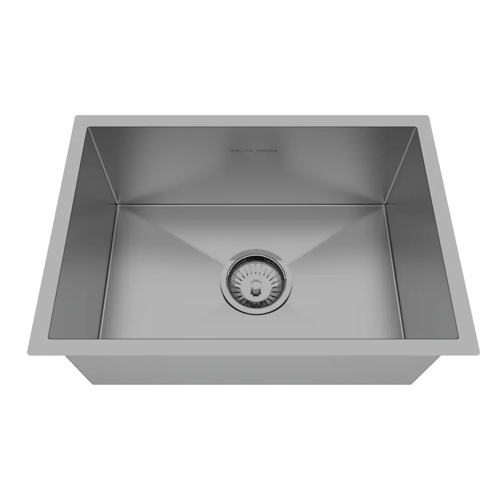 [3891] Cuba De Sobrepor Quadratta 50x35cm Em Aço Inox Escovado Com Válvula De 3.1/2