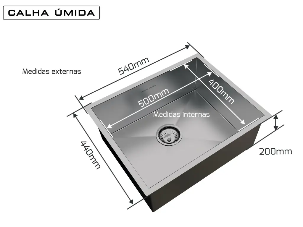 Cuba De Sobrepor Quadratta 50x40cm Em Aço Inox Escovado c Escorredor 12x5cm e Válvula De Ø4.1/2"