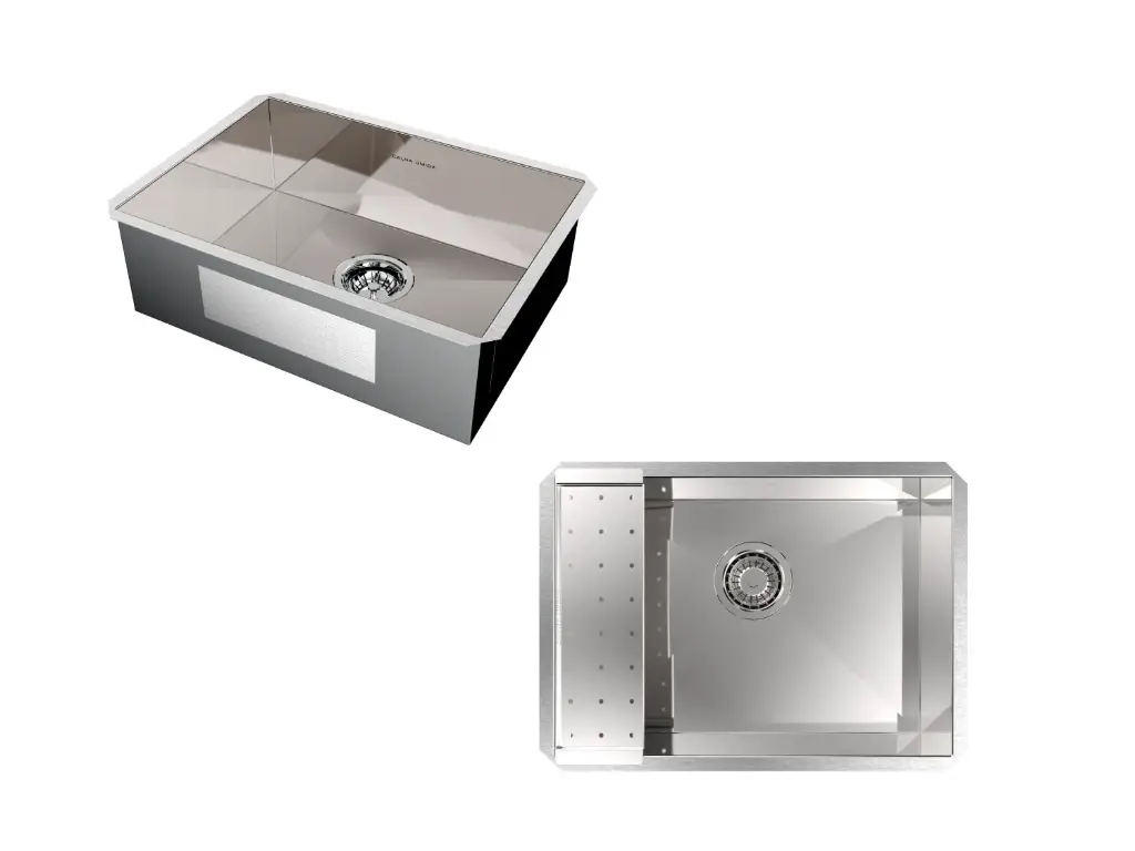 [4437] Cuba De Embutir Splendore 50x35cm Em Aço Inox Polido c Escorredor 11x1,2cm e Válvula De Ø4.1/2"