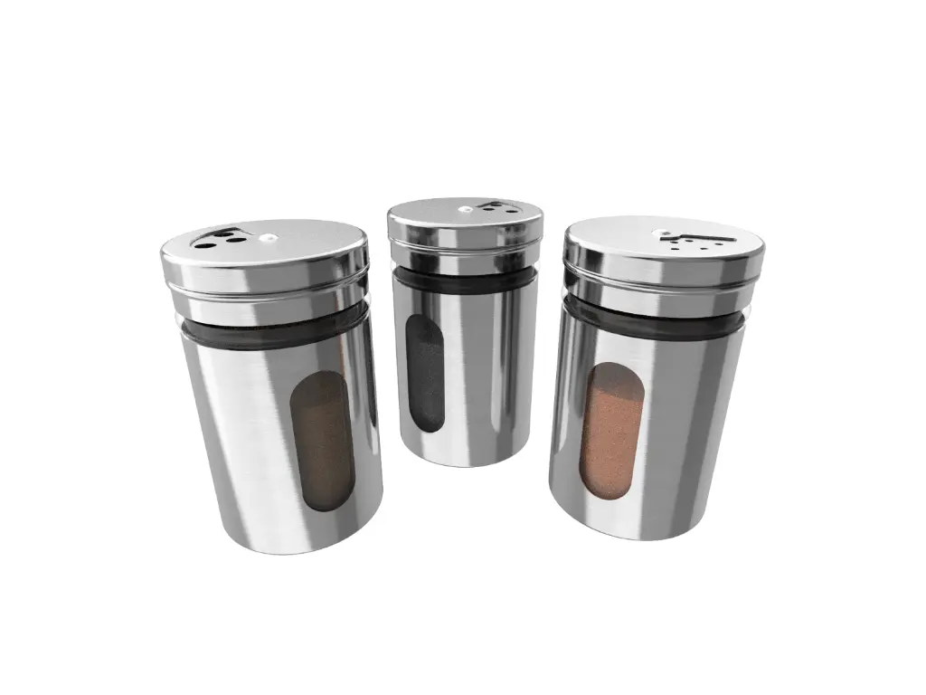 [4128] Porta Tempero e Condimentos Revestido Em Aço Inox Com Visor de Vidro (3 Un)