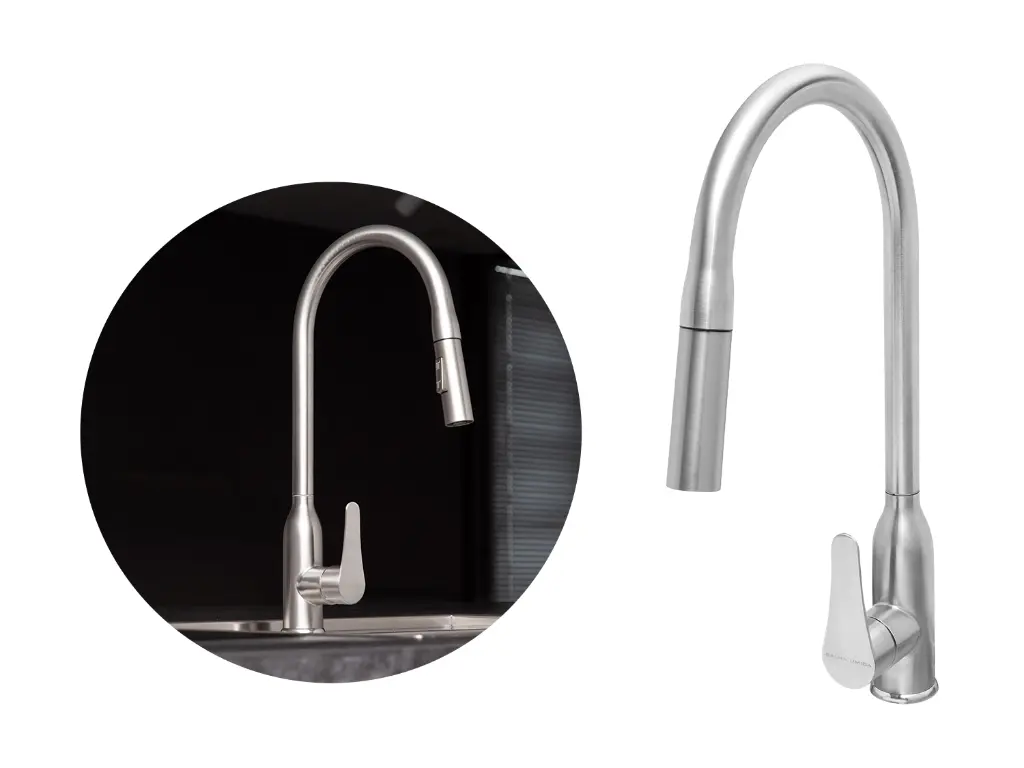 [4267] Torneira Monocomando Versatile Extensível Em Aço Inox 304 Escovado Bica Giratória e Arejador