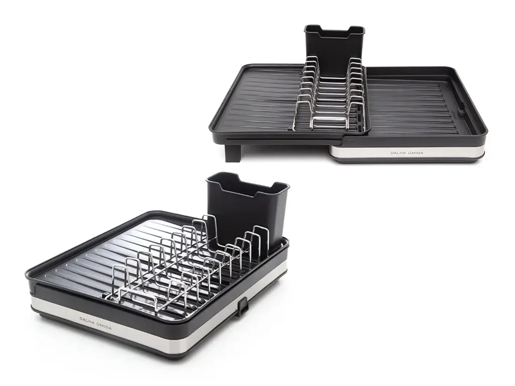 Escorredor de Louça Calha Úmida Duetto 36,5x51x18cm em Aço Inox com Bandeja Coletora Extensível