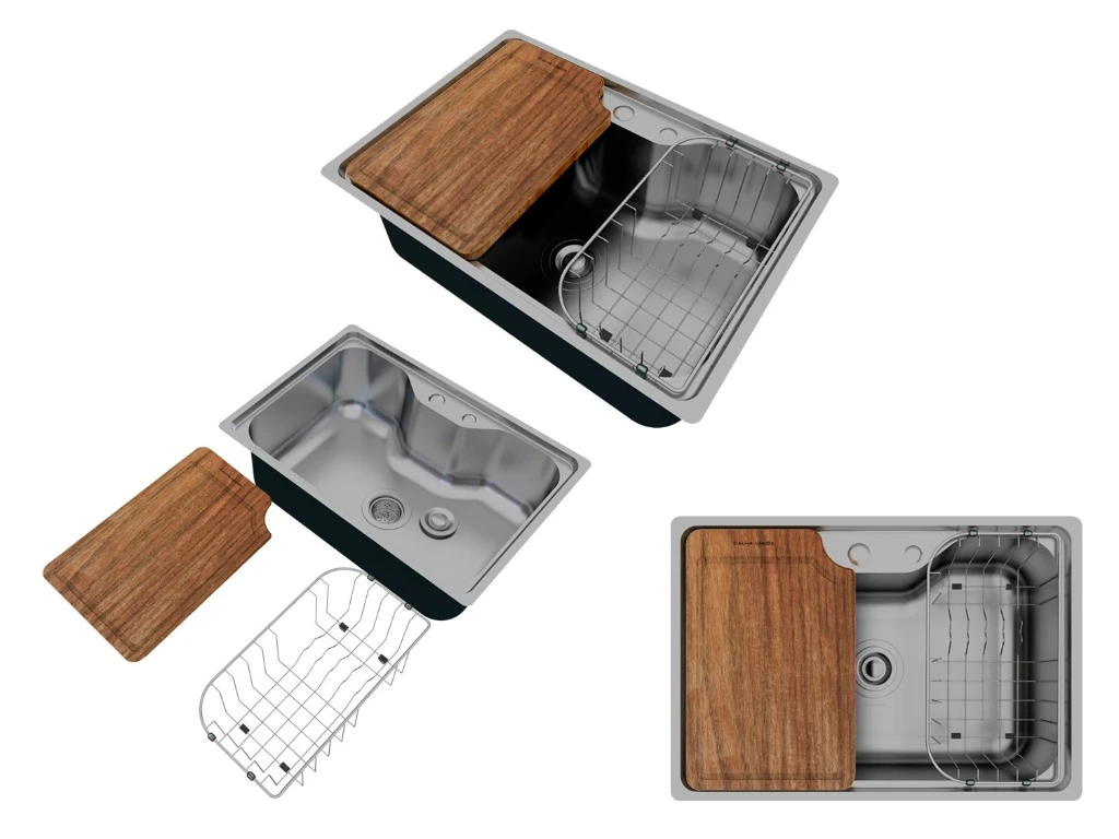 [4297] Cuba Basic 62x43cm De Embutir Em Aço Inox Acetinado c Acessórios e Válvula De Ø4.1/2"