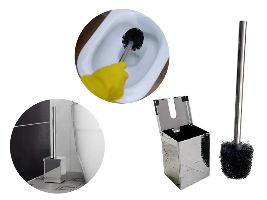 [4458] Escova Sanitária com Suporte em Aço Inox Polido 8x8x12cm
