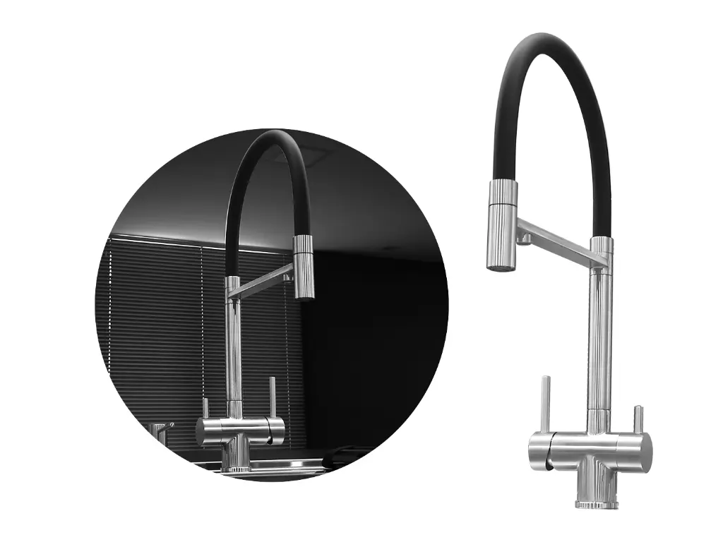 [4372] Torneira Monocomando Platino Flexível Com Bica Giratória, Arejador E Engate para Filtro