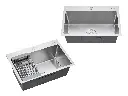 Cuba De Sobrepor Essence 55x30cm Em Aço Inox Escovado Com Escorredor Extensível, Dispenser Dosador E Válvula De 4.1/2
